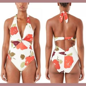 NWT $148 Kate Spade [ Small ] Floral Knotted Halter Twist One‎ Piece Swimsuit